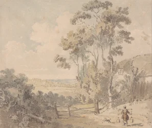 Magd und Hund in einer Landschaft